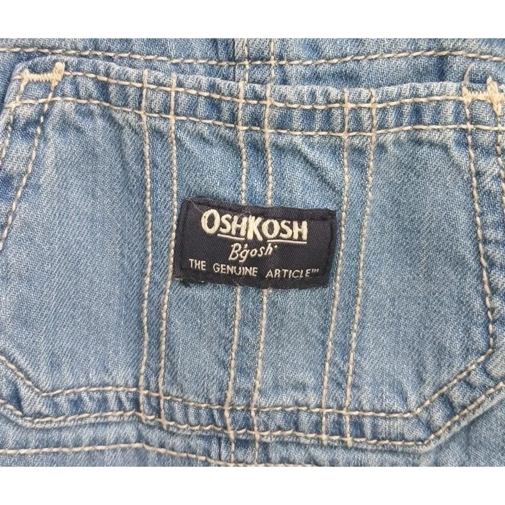 OshKosh B'gosh Denim Overall Shorts Romper One-Piece 6 Mo Baby Sewn On Logo